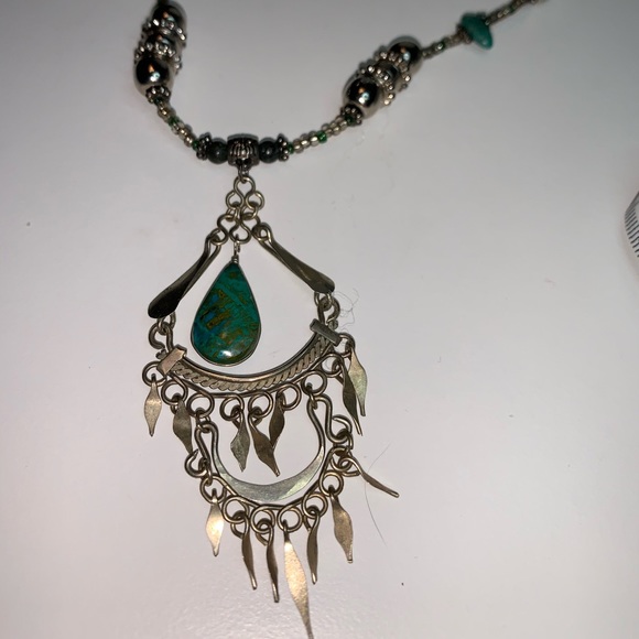Malachite and Tibetan silver necklace. - Picture 7 of 8